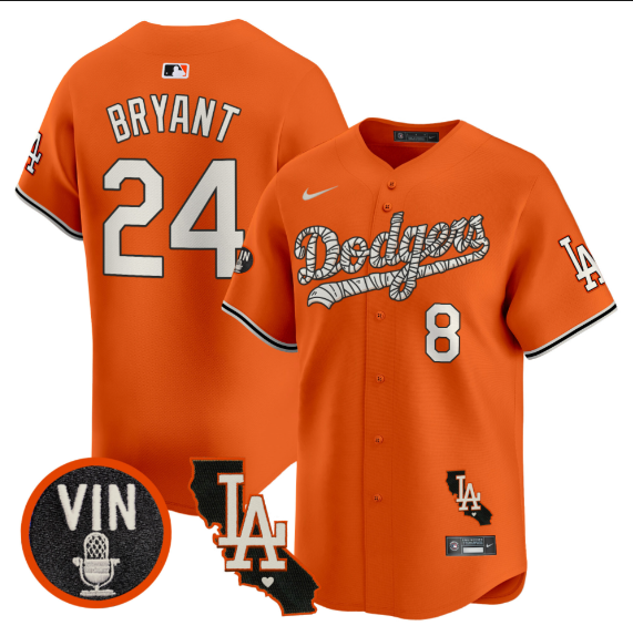 Men Los Angeles Dodgers 24 Bryant 2025 orange Limited Stitched Jersey style 2